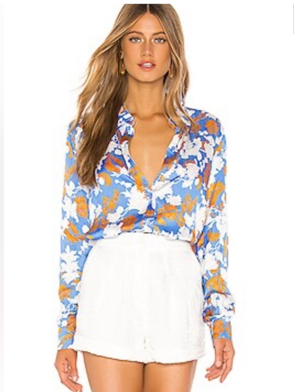STINE GOYA NWOT Mandarin Collar Maxwell Satin Blouse In Wallpaper Size M